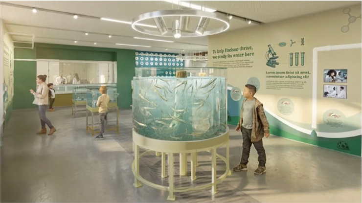A cylinder tank will be occupied by species that swim in circles. Credit: Hudson River Park Trust